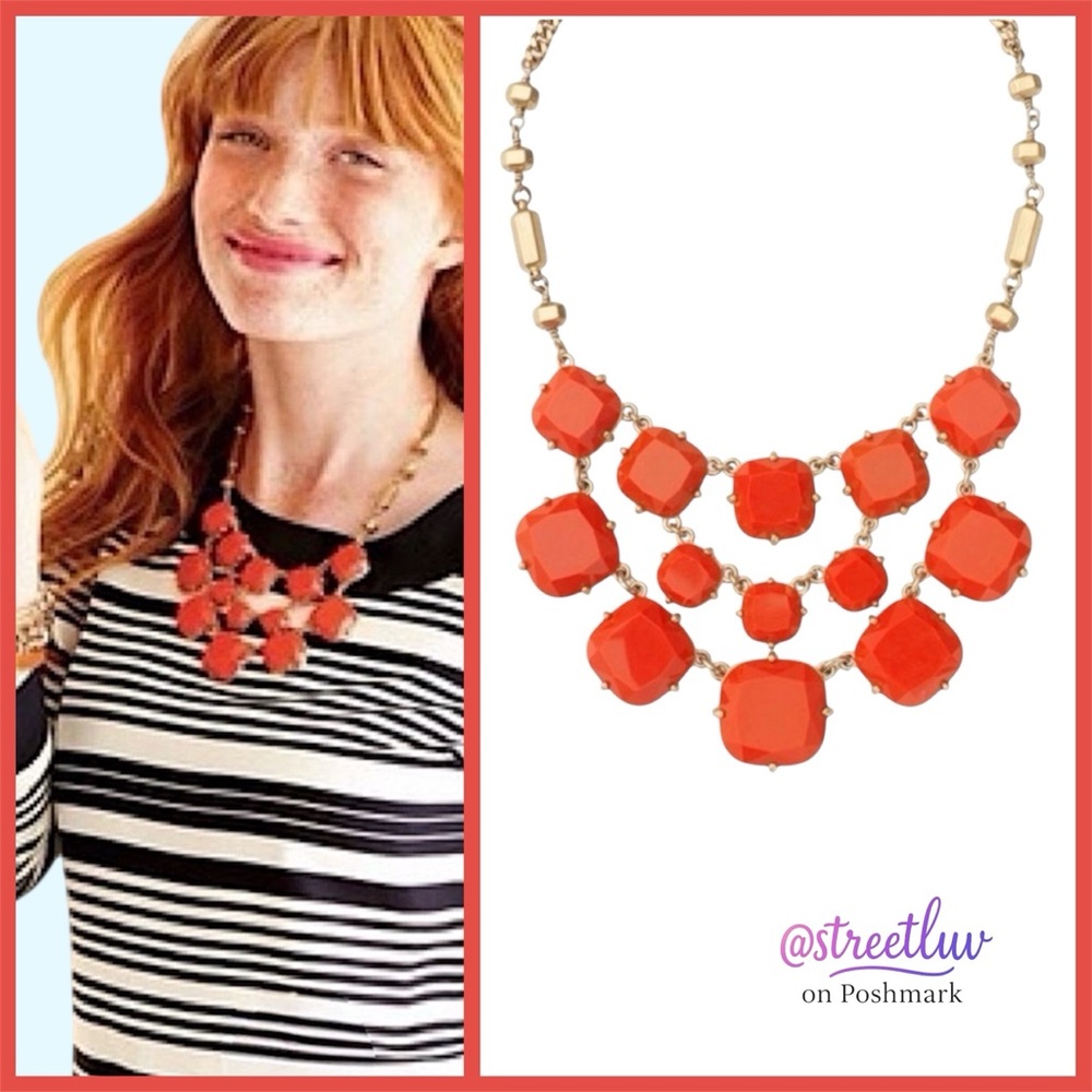 Stella & Dot Olivia Bib Orange Coral Statement Necklace